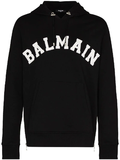 Shop Balmain College Logo Cotton Hoodie In Black