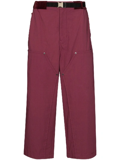 Shop Sacai Oxford Cropped Trousers In Pink
