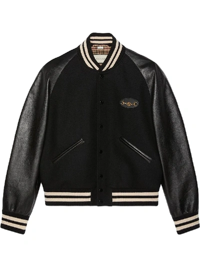 Shop Gucci Interlocking G Horsebit Panelled Bomber Jacket In Black