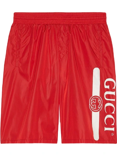 Shop Gucci Logo-print Swim Shorts In Red