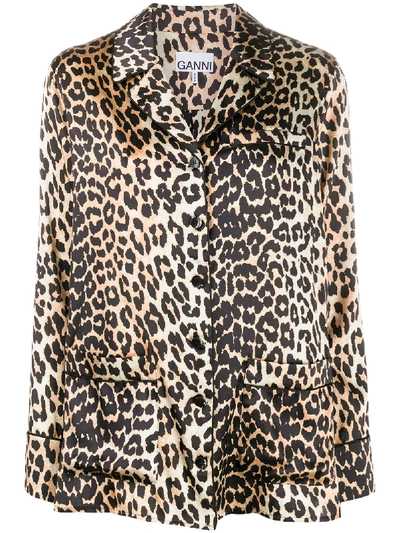 Shop Ganni Hemd Mit Leoparden-print In Black