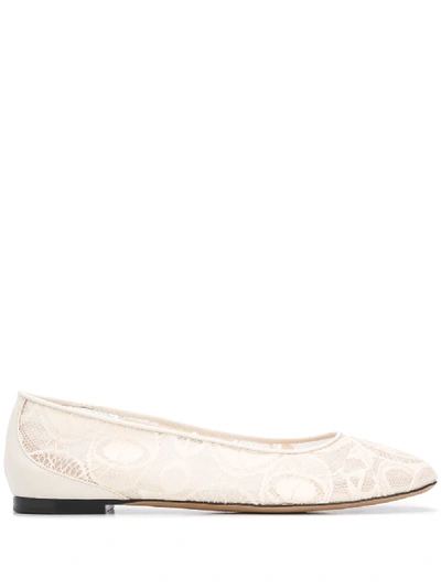 Shop Chloé Lauren Lace Ballerina Shoes In Neutrals