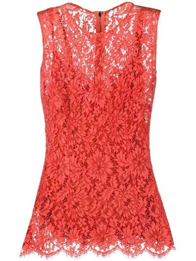 Shop Dolce & Gabbana Floral Lace Embroidered Sleeveless Blouse In Red