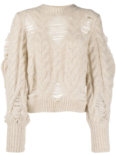 Shop Stella Mccartney Distressed-effect Cable-knit Jumper In Neutrals