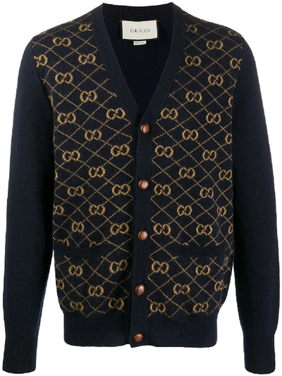 Shop Gucci Gg Jacquard V-neck Cardigan In Blue