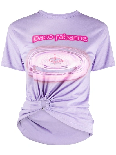 Shop Paco Rabanne Gathered Logo Print T-shirt In Purple
