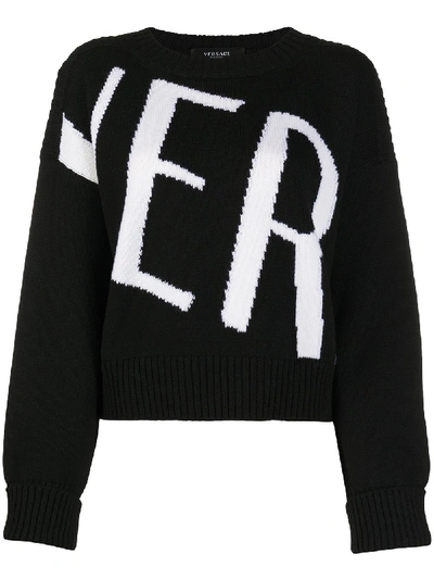 Shop Versace Wool-knit Logo Jumper In Black