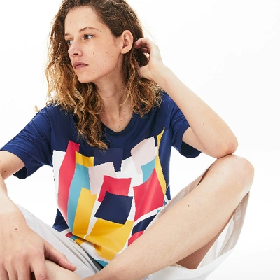 Shop Lacoste Women's Art-print Cotton T-shirt In Navy Blue