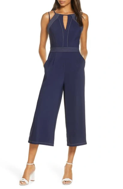Shop Adelyn Rae Sarina Crop Jumpsuit In Navy-white