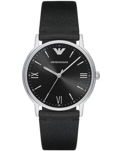 Shop Emporio Armani Man Wrist Watch Black Size - Stainless Steel, Soft Leather
