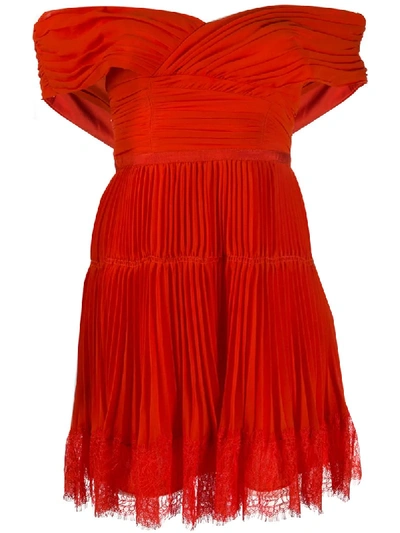 Shop Self-portrait Tiered Pleat Dress In Orange