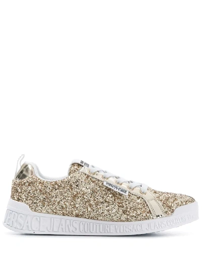 Shop Versace Jeans Couture Low-top Glitter Sneakers In Gold