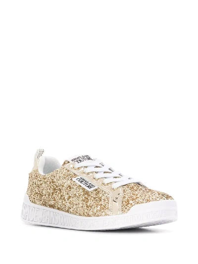 Shop Versace Jeans Couture Low-top Glitter Sneakers In Gold