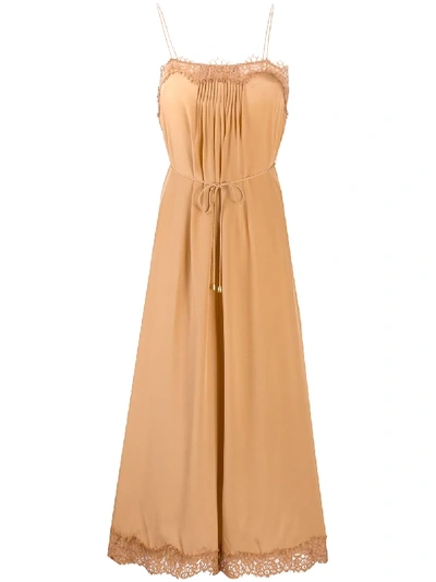 Shop Zimmermann Lace-embellished Sleeveless Jumpsuit In Brown