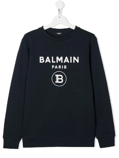 Shop Balmain Logo-print Cotton Sweatshirt In Blue