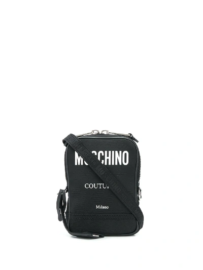 Shop Moschino Convertible Canvas Messenger Bag In Black