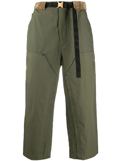 Shop Sacai Cropped Utility Trousers In Green