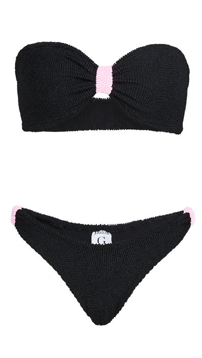 Shop Hunza G Elektra Bikini Set In Black/bubblegum