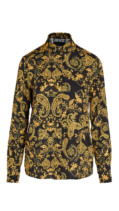 Shop Versace Jeans Couture Paisley Print Button Down Top In Nero