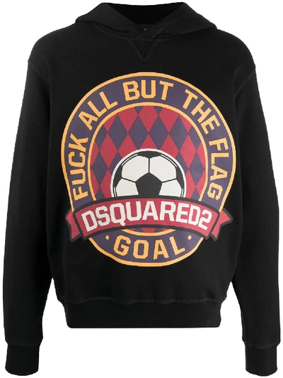 Shop Dsquared2 Goal Printed Cotton Hoodie In Black