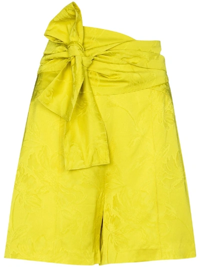 Shop Silvia Tcherassi Bow-detail Floral-jacquard Shorts In Yellow