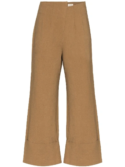 Shop St Agni Kazashi High Waist Cropped Trousers In Brown