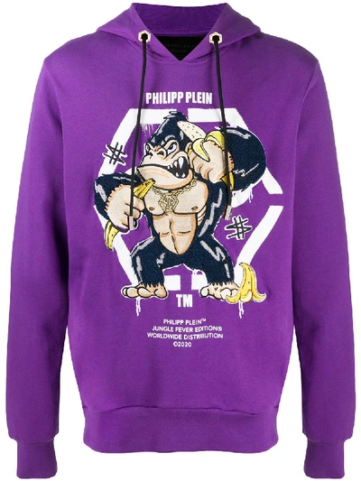 Shop Philipp Plein King Plein Gorilla Hooded Sweatshirt In Purple