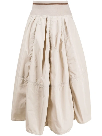 Shop Brunello Cucinelli Puff Pleated Skirt In Neutrals