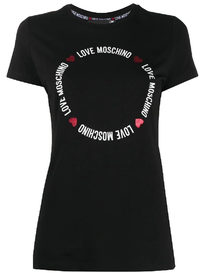 Shop Love Moschino Logo Heart Print T-shirt In Black