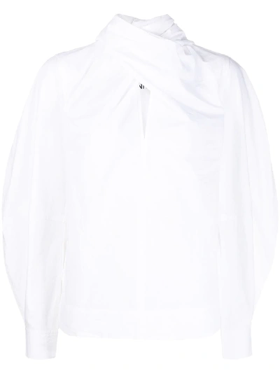 Shop Ganni Twist-detail Long-sleeve Blouse In White