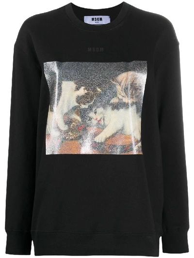 Shop Msgm Kittens Graphic Sweatshirt In Black