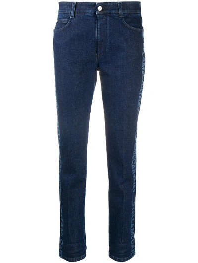 Shop Stella Mccartney Logo-stripe Cropped Denim Jeans In Blue