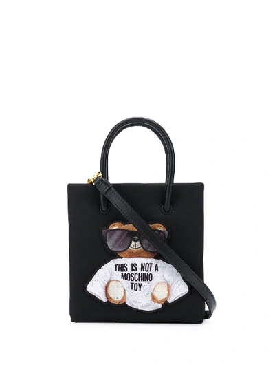 Shop Moschino Mini Embroidered Teddy Bear Tote In Black