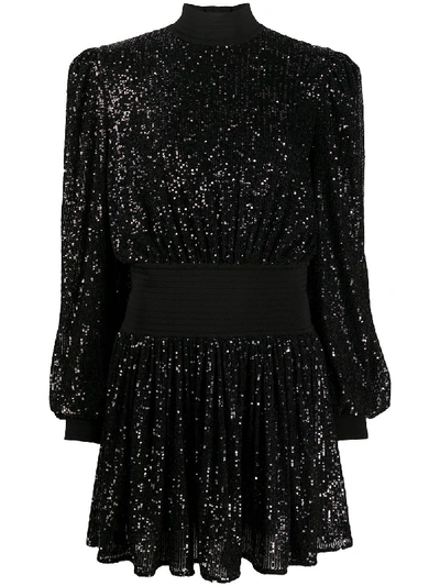 Shop Balmain Sequin Embroidered Mini Dress In Black