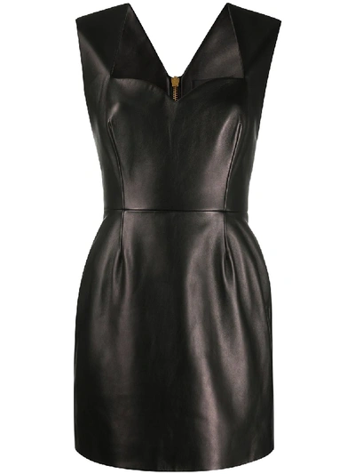 Shop Versace Fitted Lambskin Mini Dress In Black