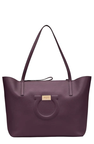 Shop Ferragamo City Quilted Gancio Leather Tote In Stormy Sky