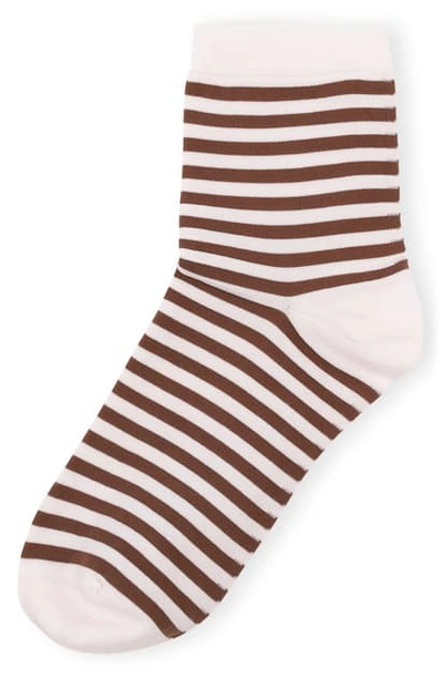 Shop Ganni Metallic Stripe Socks In Toffee