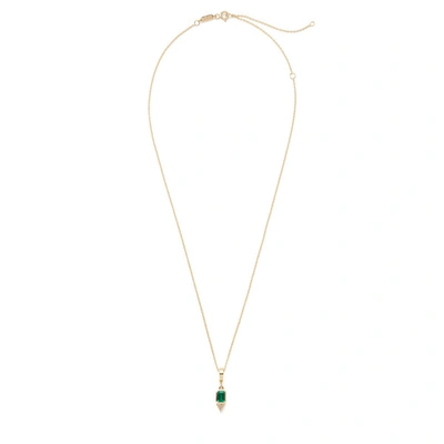 Shop Azlee Emerald & Trillion Small Diamond Charm With 20" Chain In Yellow Gold / Emerald