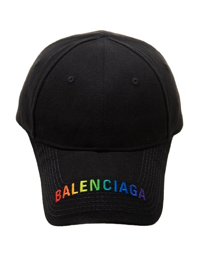 Shop Balenciaga Black Man Baseball Cap With Rainbow Logo