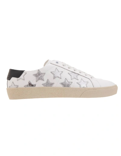 Shop Saint Laurent Signature California Sneakers In White And Silver Leather In Ambra