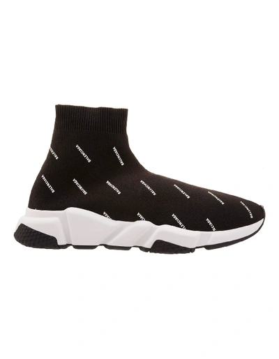 Shop Balenciaga Black Speed Man Sneakers With All-over Logo In Black/white/black