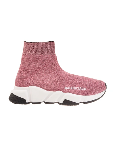 Shop Balenciaga Woman Speed Sneakers In Pink Lurex In Pink/white/black