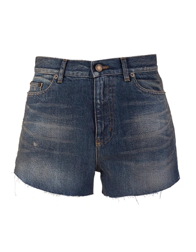 Shop Saint Laurent Wide Shorts In Blue Moon Rigid Denim