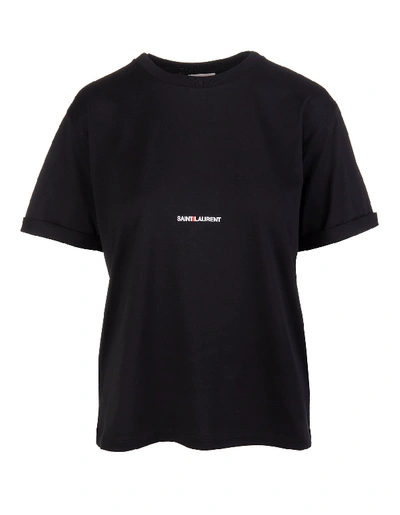 Shop Saint Laurent Black Boyfriend Woman T-shirt With Logo Print In Noir