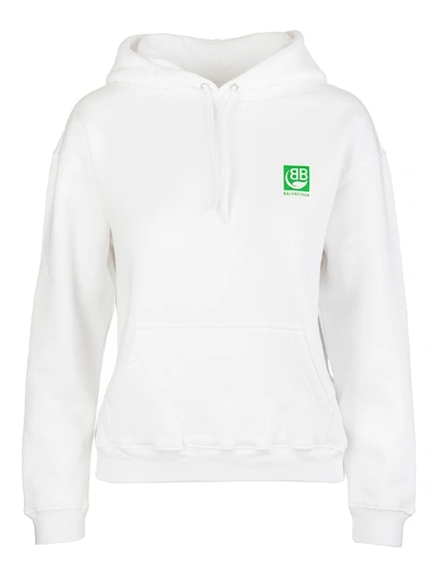 Shop Balenciaga White Woman Hoodie With  Green Logo