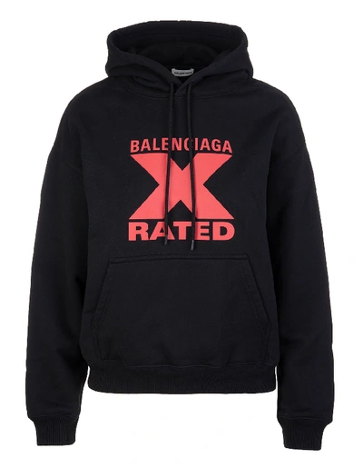 Shop Balenciaga Black Woman Hoodie With X-rated Print In Black/red