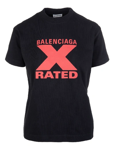 Shop Balenciaga Black Woman X-rated Slim T-shirt In Black/red