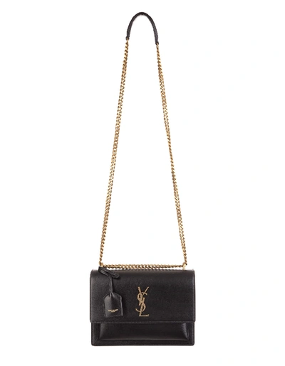 Shop Saint Laurent Gold Logo Sunset Monogram Bag In Nero