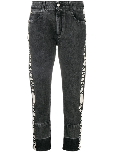Shop Stella Mccartney Logo-stripe Cropped Jeans In Black