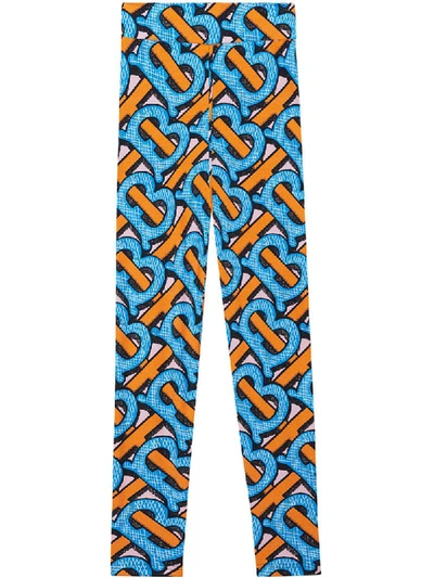 Burberry Tb Monogram Print Leggings In Blue